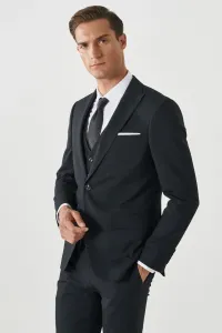 ALTINYILDIZ CLASSICS Men's Black Slim Fit Slim Fit Swallow Collar Vest Suit Ebise