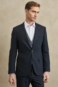 ALTINYILDIZ CLASSICS Men's Dark Navy Blue Slim Fit Slim Fit Slim Fit Monocollar Diagonal Patterned Vest Suit