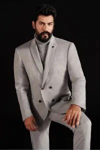 ALTINYILDIZ CLASSICS Men's Gray Slim Fit Slim Fit Swallow Collar Suit
