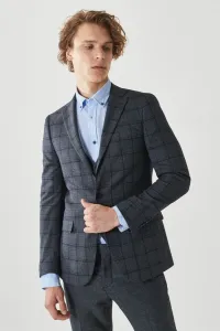 ALTINYILDIZ CLASSICS Men's Navy Blue-Grey Slim Fit Slim Fit Monocollar, Checkered Classic Suit with Vest