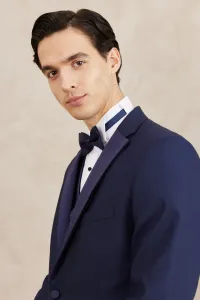 ALTINYILDIZ CLASSICS Men's Navy Blue Slim Fit Slim Fit Mono Collar Patterned Vest Tuxedo Suit