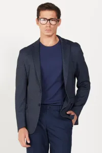 ALTINYILDIZ CLASSICS Men's Navy Blue Slim Fit Slim Fit Mono Collar Printed Blazer Jacket #9367060