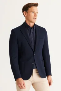 ALTINYILDIZ CLASSICS Men's Navy Blue Slim Fit Slim Fit Monocollar Patterned Jacket