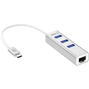 AlzaPower AluCore USB-C (M) na 3× USB-A (F) s LAN strieborná