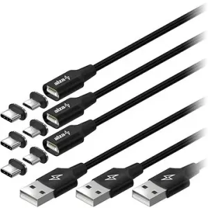 AlzaPower MagCore 2in1 USB-A to Micro USB/USB-C 60W 1.5m čierny, Multipack 3ks