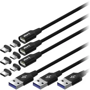 AlzaPower MagCore 2 in 1  USB-C + Micro USB, 5 A, Multipack 3 ks, 1 m čierny