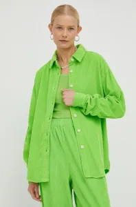 Bavlnená košeľa American Vintage dámska, zelená farba, voľný strih, s klasickým golierom #2567039