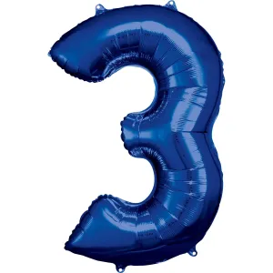 Amscan Balónik fóliový narodeninové číslo 3 modrý 86 cm #5715588