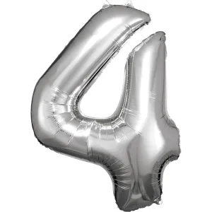 Amscan Balónik fóliový narodeninové číslo 4 strieborný 86cm #1563933
