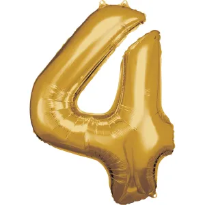 Amscan Balónik fóliový narodeninové číslo 4 zlatý 86cm #1563584