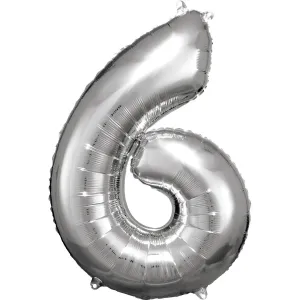 Amscan Balónik fóliový narodeninové číslo 6 strieborný 86cm #1563935