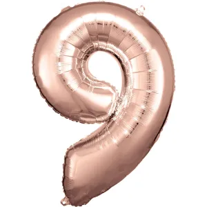 Narodeninový fóliový balón číslo 9 ružový a zlatý 86cm - Amscan