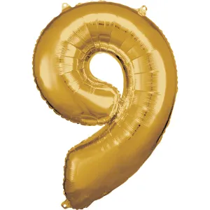 Amscan Balónik fóliový narodeninové číslo 9 zlatý 86cm #1563589