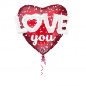 Amscan Fóliový balón červené srdce s bodkami - Love you #5716317