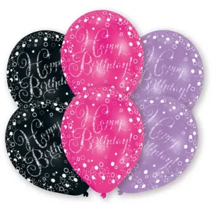 Amscan Latexové balóniky Happy Birthday ružové/čierne/fialové 6 ks #5716499