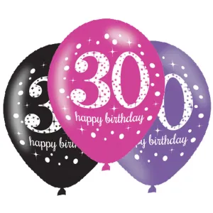 Amscan Latexové balóny narodeninové číslo 30 - ružová párty 6 ks #1565309