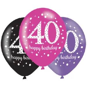 Amscan Latexové balóny narodeninové číslo 40 - ružová párty 6 ks #1565310