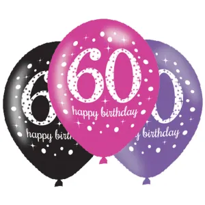 Amscan Latexové balóny narodeninové číslo 60 - ružová párty 6 ks #1565312
