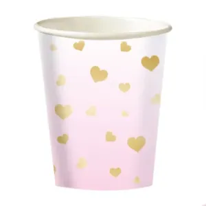 Amscan Papierové poháre - Ružové so zlatými srdiečkami 250 ml 8 ks #5935815
