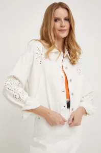 Bavlnená rifľová bunda Answear Lab biela farba, prechodná, oversize