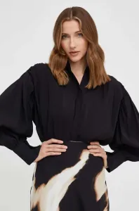 Košeľa Answear Lab dámska, čierna farba, voľný strih, s klasickým golierom #9080421