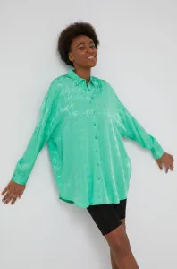Košeľa Answear Lab dámska, zelená farba, voľný strih, s klasickým golierom