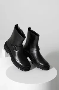 Kožené členkové topánky Answear Lab dámske, čierna farba, na plochom podpätku, #8405931