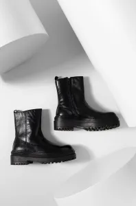 Kožené členkové topánky Answear Lab dámske, čierna farba, na plochom podpätku, #5340011