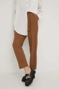 Ľanové nohavice Answear Lab béžová farba, rovné, vysoký pás