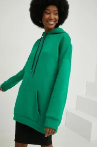 Mikina Answear Lab dámska, zelená farba, s kapucňou, jednofarebná #4249030