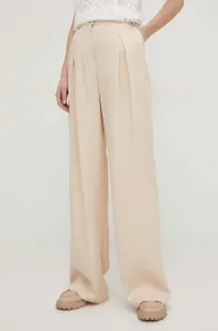 Nohavice Answear Lab dámske, béžová farba, široké, vysoký pás