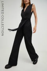Nohavice Answear Lab dámske, čierna farba, široké, vysoký pás #273960