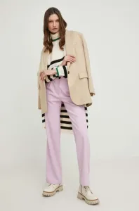 Nohavice Answear Lab dámske, fialová farba, rovné, vysoký pás #4247394
