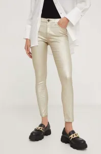 Nohavice Answear Lab dámske, zlatá farba, priliehavé, stredne vysoký pás