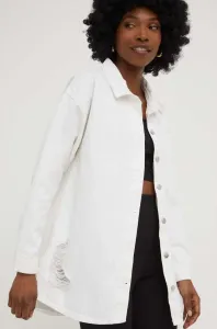 Rifľová bunda Answear Lab dámska, biela farba, prechodná, oversize #8864253