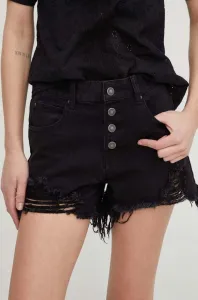 Rifľové krátke nohavice Answear Lab dámske, čierna farba, jednofarebné, vysoký pás #8435806
