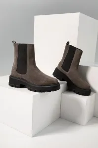 Semišové topánky chelsea Answear Lab dámske, šedá farba, na platforme, #4913593