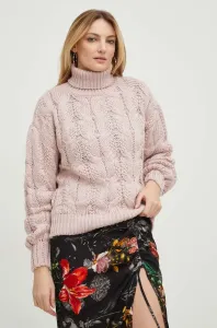Vlnený sveter Answear Lab dámsky, ružová farba, teplý, s rolákom