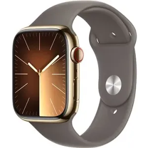 Apple Watch Series 9 45 mm Cellular Zlatý nerez s ílovo sivým športovým remienkom – M/L
