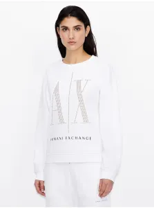 Bavlnená mikina Armani Exchange dámska, biela farba, s nášivkou #5575840