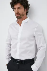 Bavlnená košeľa Armani Exchange pánska, biela farba, slim, s klasickým golierom #8521305