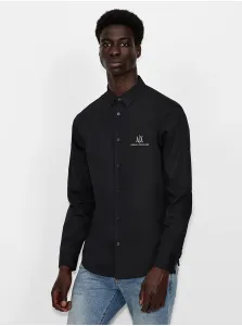 Bavlnená košeľa Armani Exchange pánska, čierna farba, regular, s klasickým golierom #8728913
