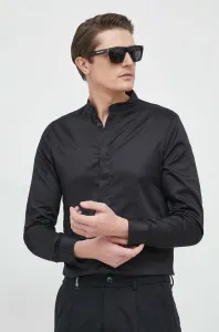 Bavlnená košeľa Armani Exchange pánska, čierna farba, regular, so stojačikom #9079218