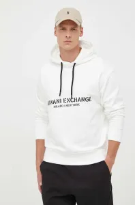 Bavlnená mikina Armani Exchange pánska, béžová farba, s kapucňou, s potlačou #8920877