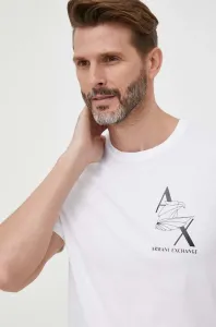 Bavlnené tričko Armani Exchange pánske, biela farba, s potlačou