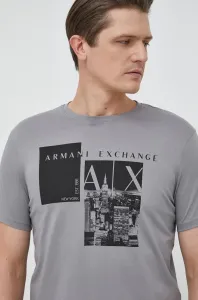 Bavlnené tričko Armani Exchange šedá farba, vzorované #7161069