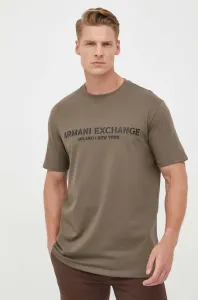 Bavlnené tričko Armani Exchange zelená farba, s nášivkou