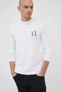 Bavlnené tričko s dlhým rukávom Armani Exchange biela farba, s potlačou #8674675