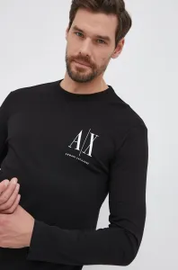 Bavlnené tričko s dlhým rukávom Armani Exchange čierna farba, s potlačou #8721214