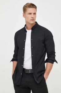 Košeľa Armani Exchange pánska, čierna farba, slim, s golierom button-down #9110732